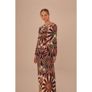 Farm Rio Womens Ainika Flowers Long Sleeve Maxi Dress Large Pink NWOT